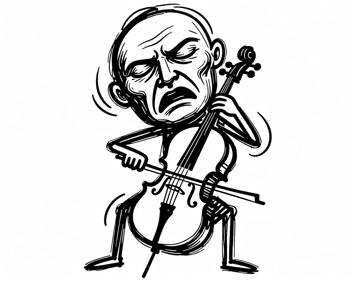 A cellist performing a moving solo, eyes closed in deep concentration.