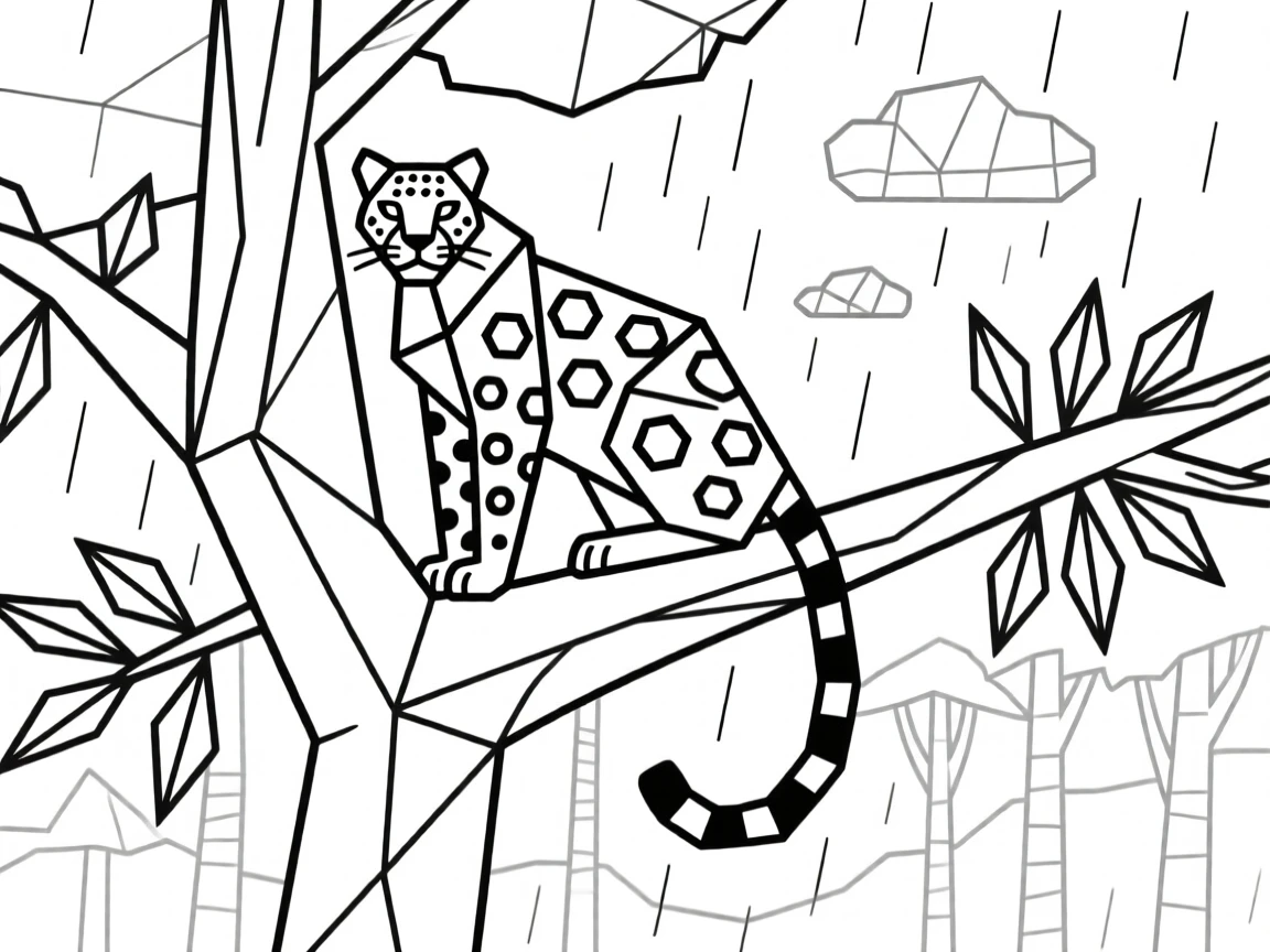 A clouded leopard perched high in a rainforest tree