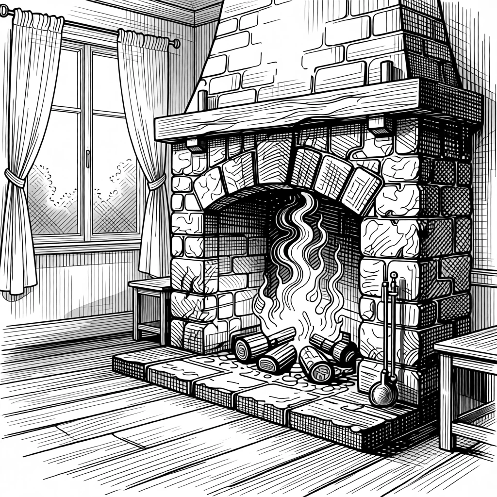 A fireplace crackling in a quiet cottage room as morning light filters through gauzy curtains, with a window fogged slightly at the edges, evoking a full of quiet gratitude sense of calm.