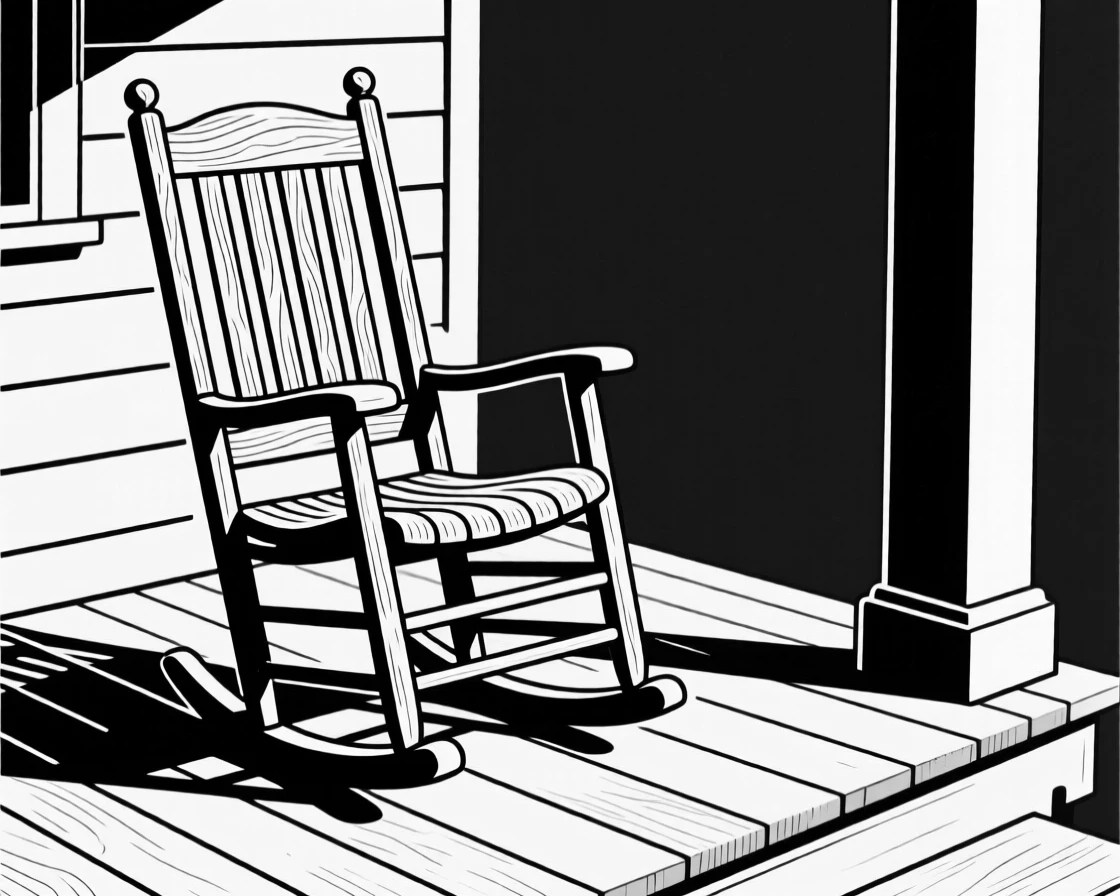 An old wooden rocking chair on a porch.