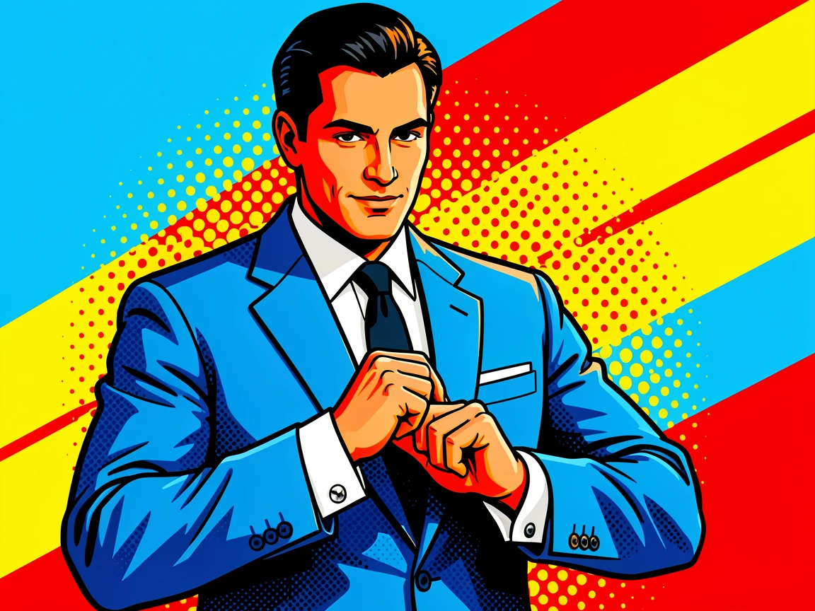 A man in a tailored suit adjusting his cufflinks