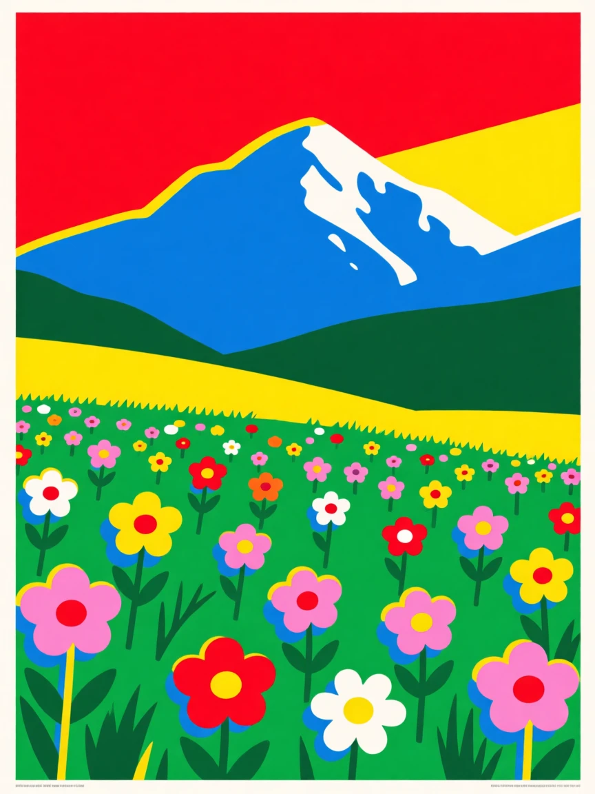 Mountain meadow scattered with wildflowers