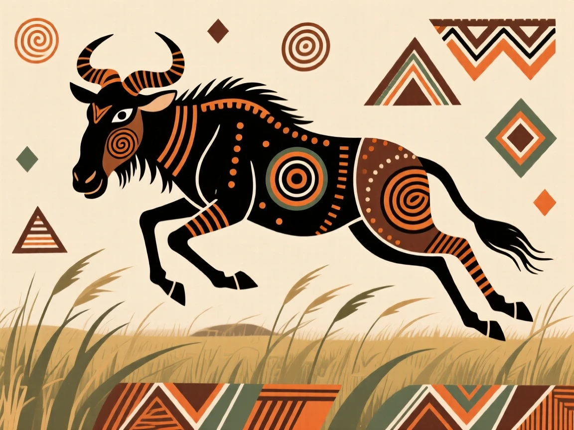 A wildebeest soaring above the grasslands.