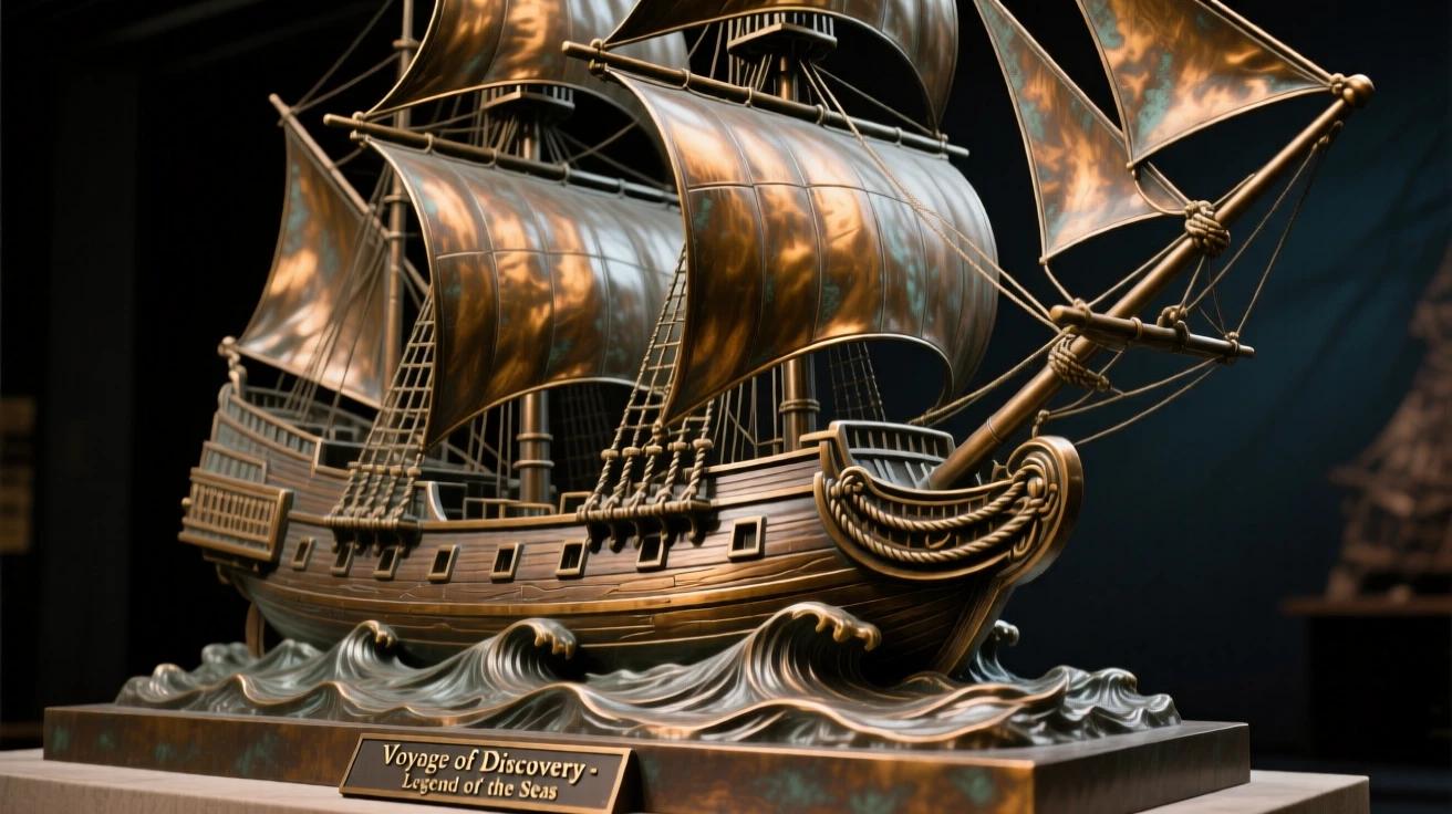 A great ship setting sail on a voyage of discovery, rendered with epic, cinematic composition, evoking legend and timeless drama