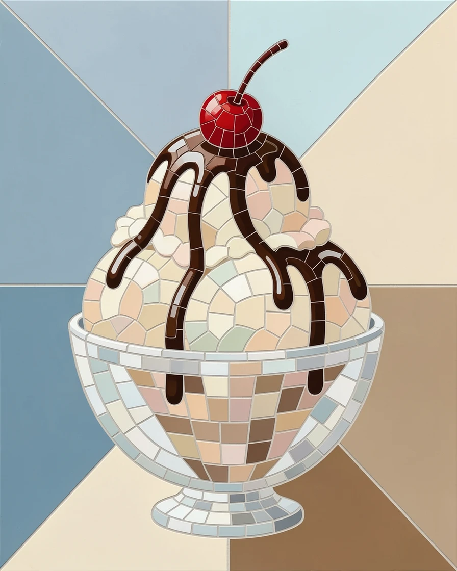 A close-up gourmet food photograph of a decadent ice cream sundae topped with hot fudge and a cherry, with rich color and inviting texture.