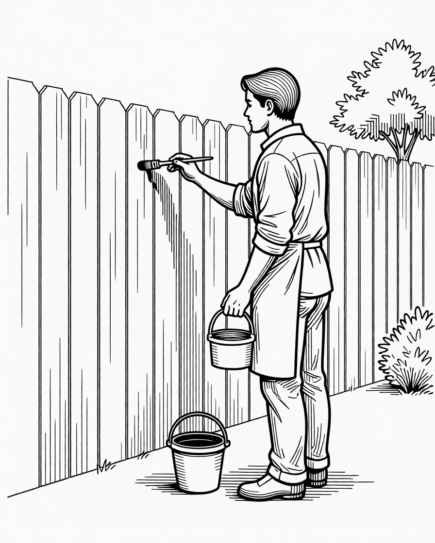 A person painting a fence in their backyard