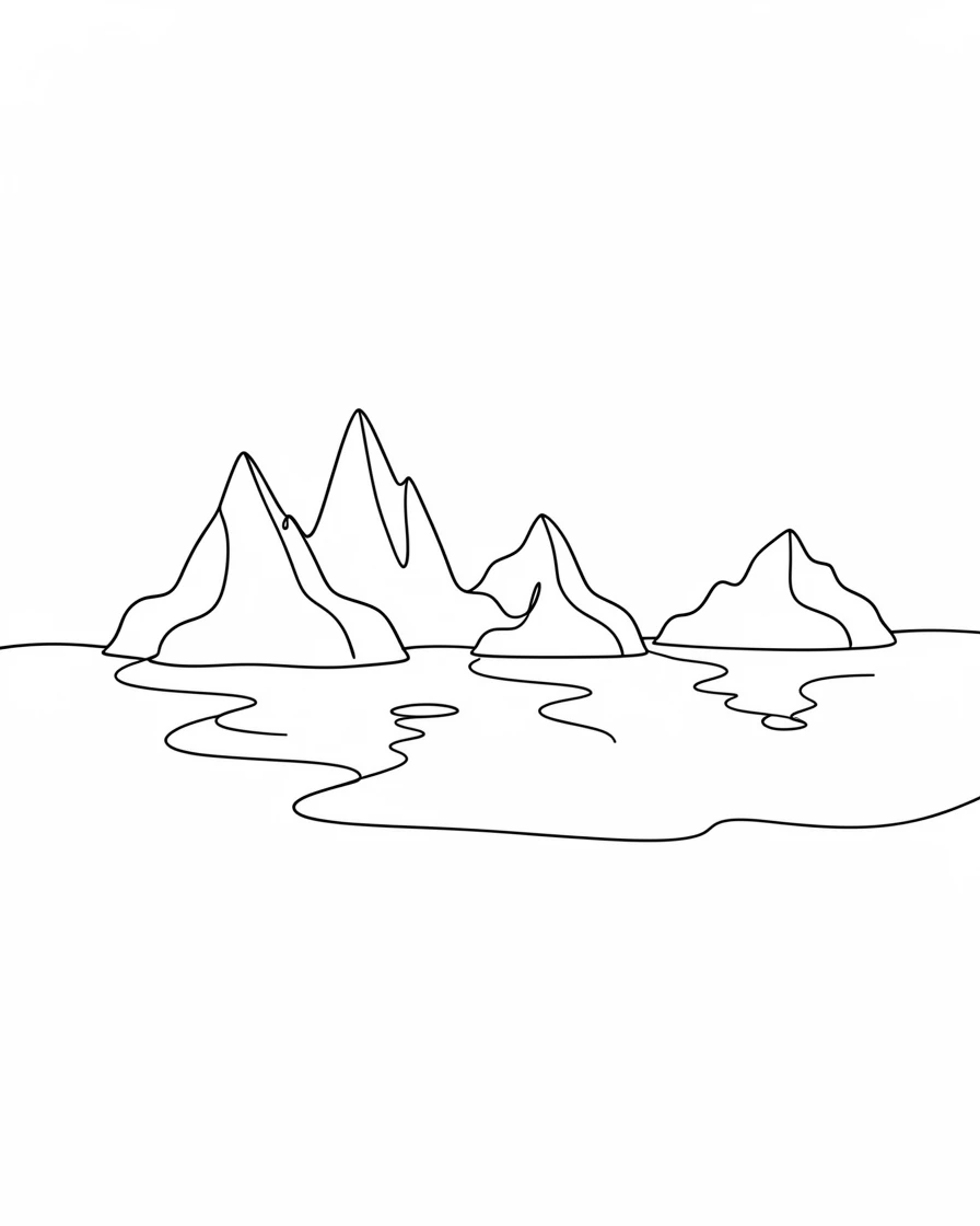 A glacial lake with icebergs floating on its still surface