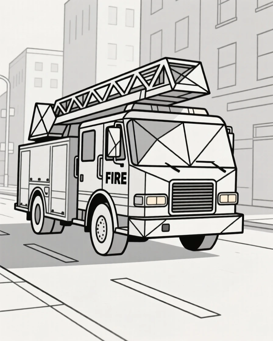 A fire truck racing down a city street
