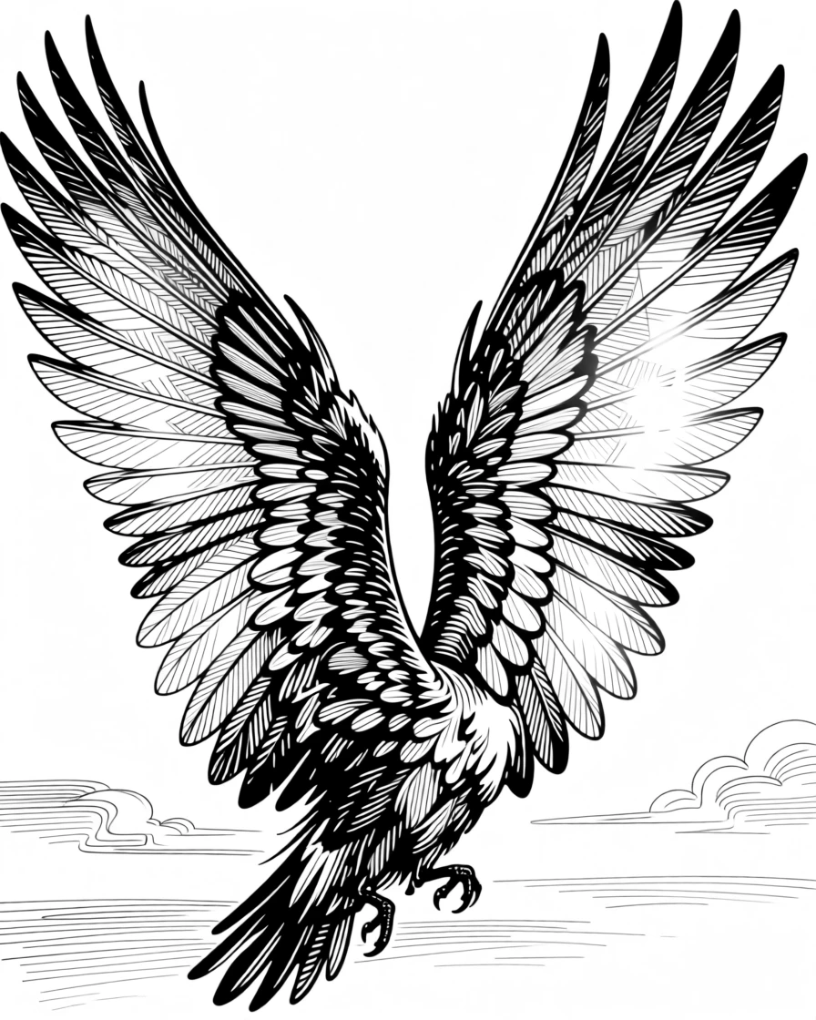 A pair of wings made of delicate feathers spread wide against the sunlight.