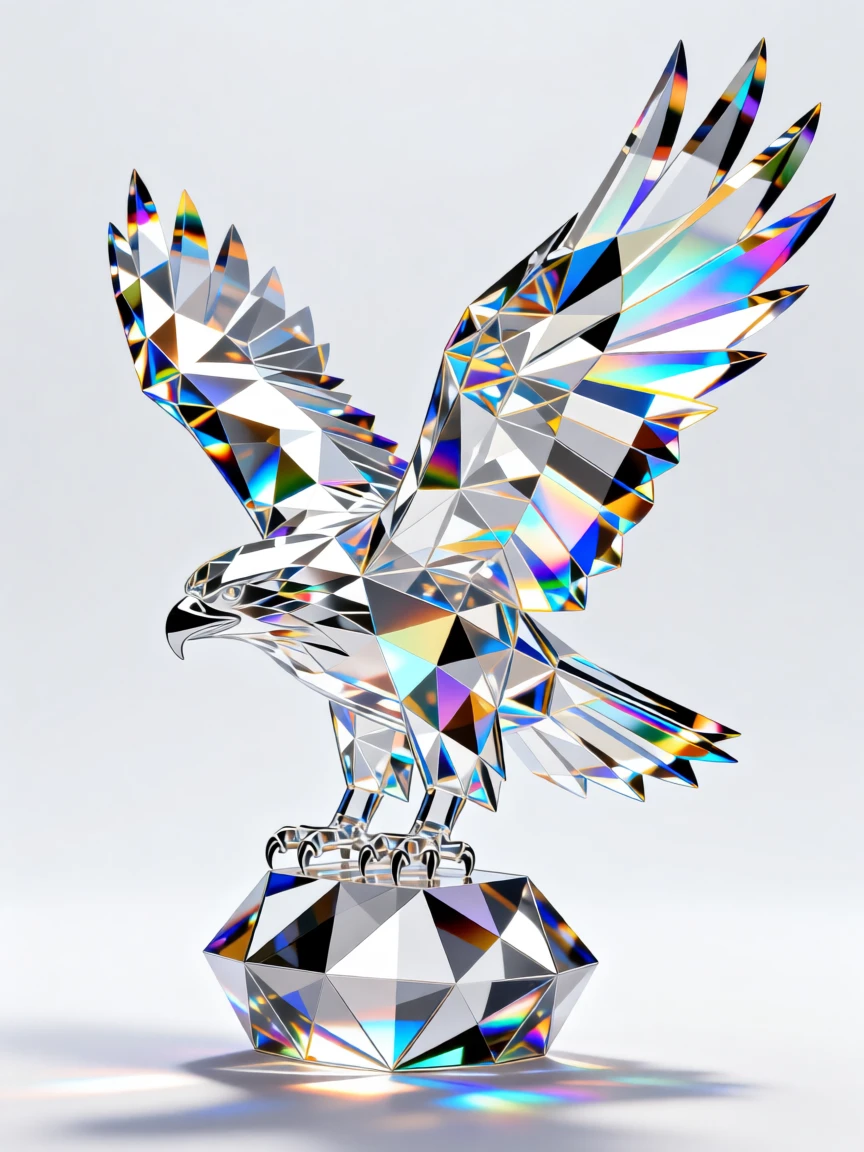 An abstract composition of geometric prisms forming the silhouette of a soaring eagle.