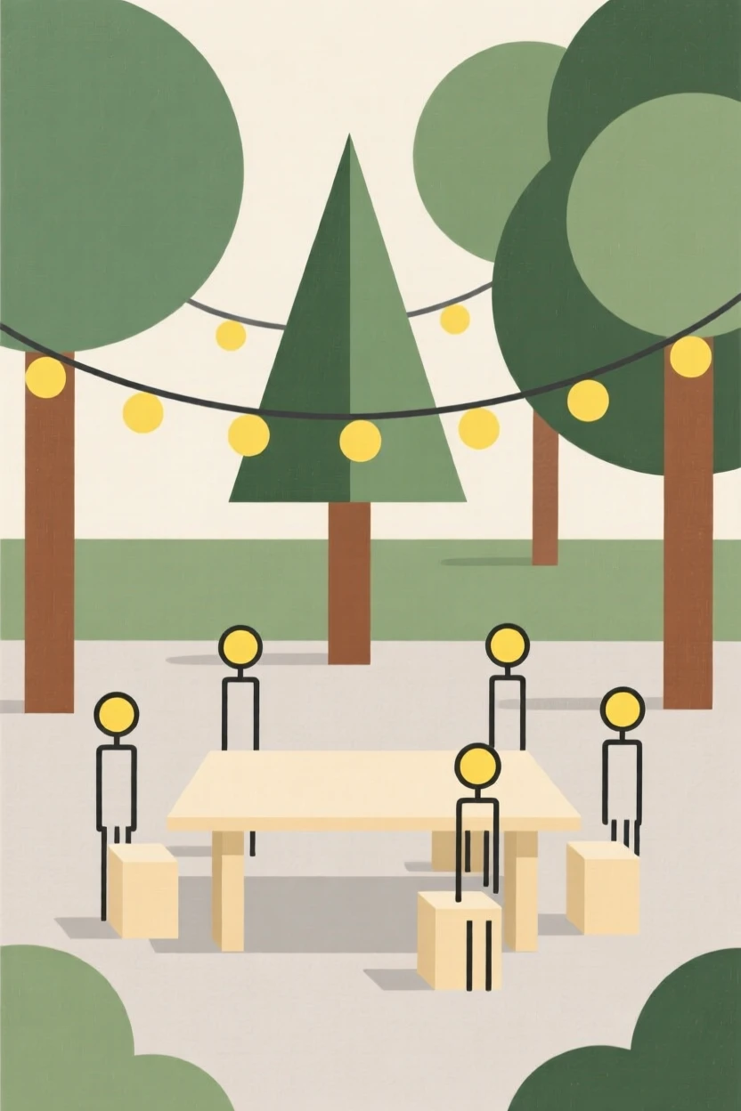 A summer garden party with string lights