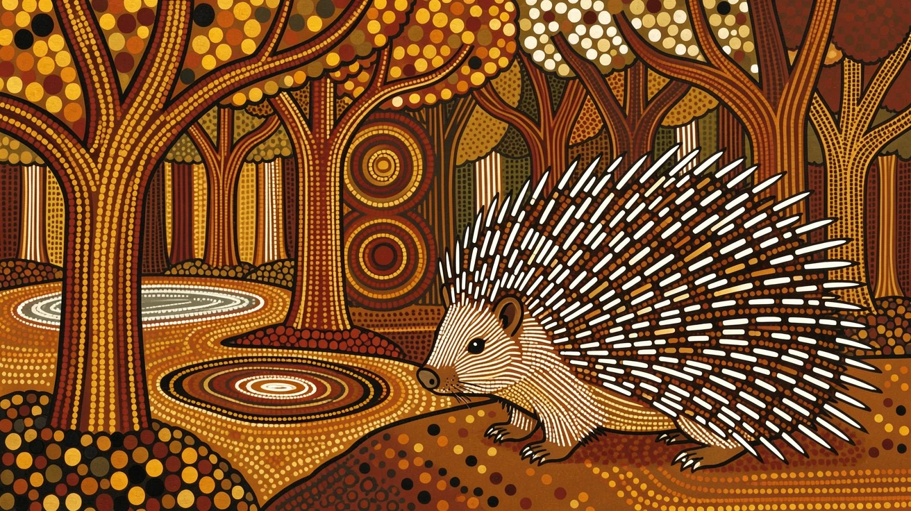 A porcupine pausing at the edge of a forest