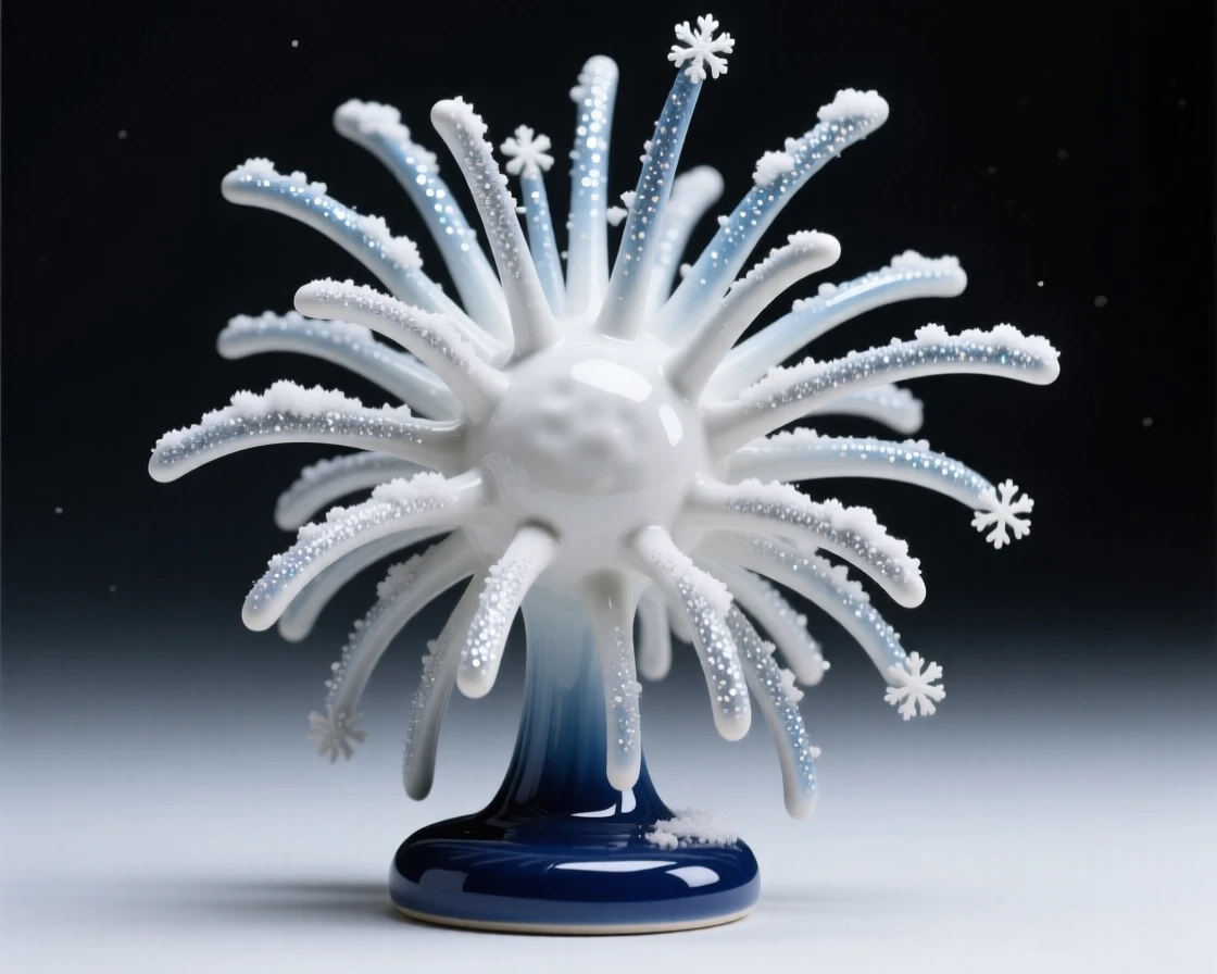 A firework burst frozen in mid-sparkle captured mid-celebration with joyful energy, dusted lightly with glittering snow, radiating cheerful holiday spirit.