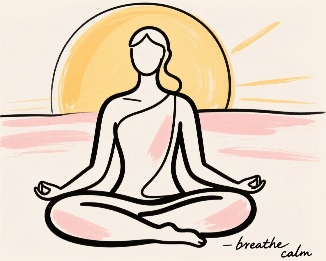 A person meditating cross-legged at sunrise
