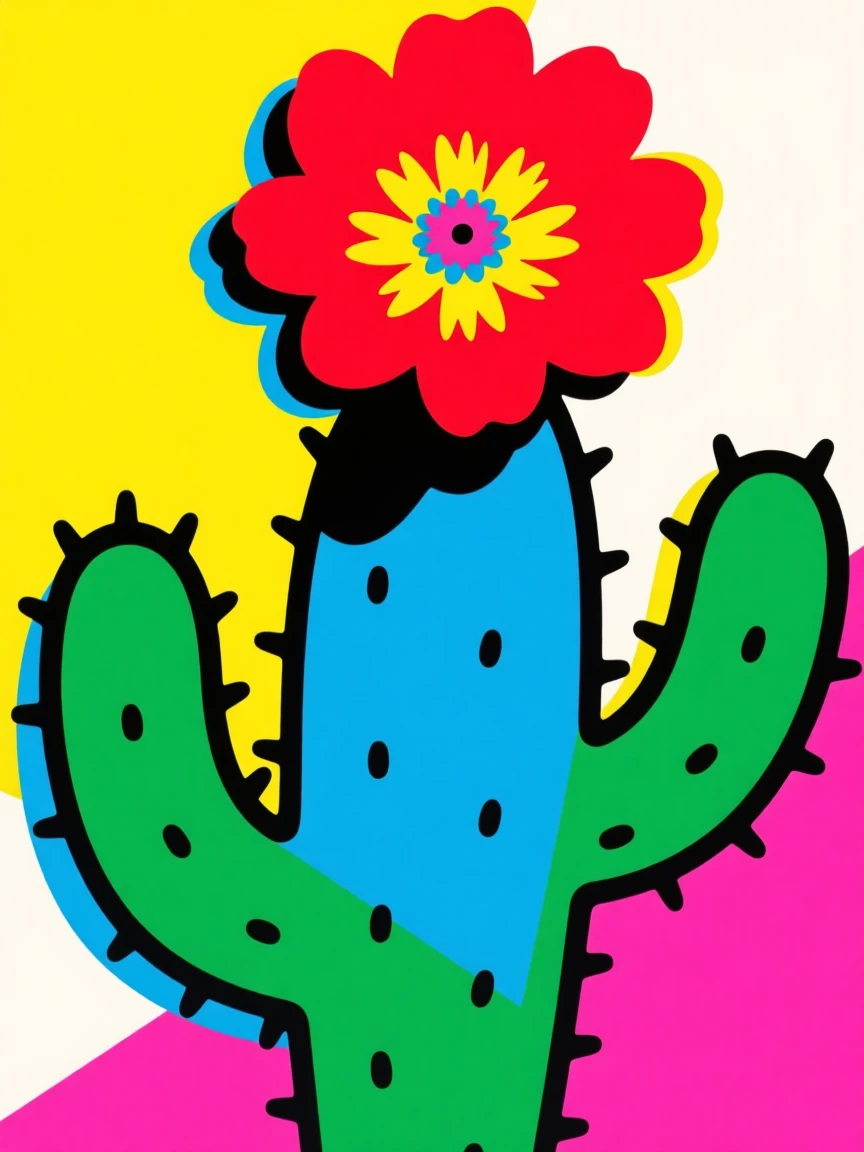 Cactus blooming with a single bright flower