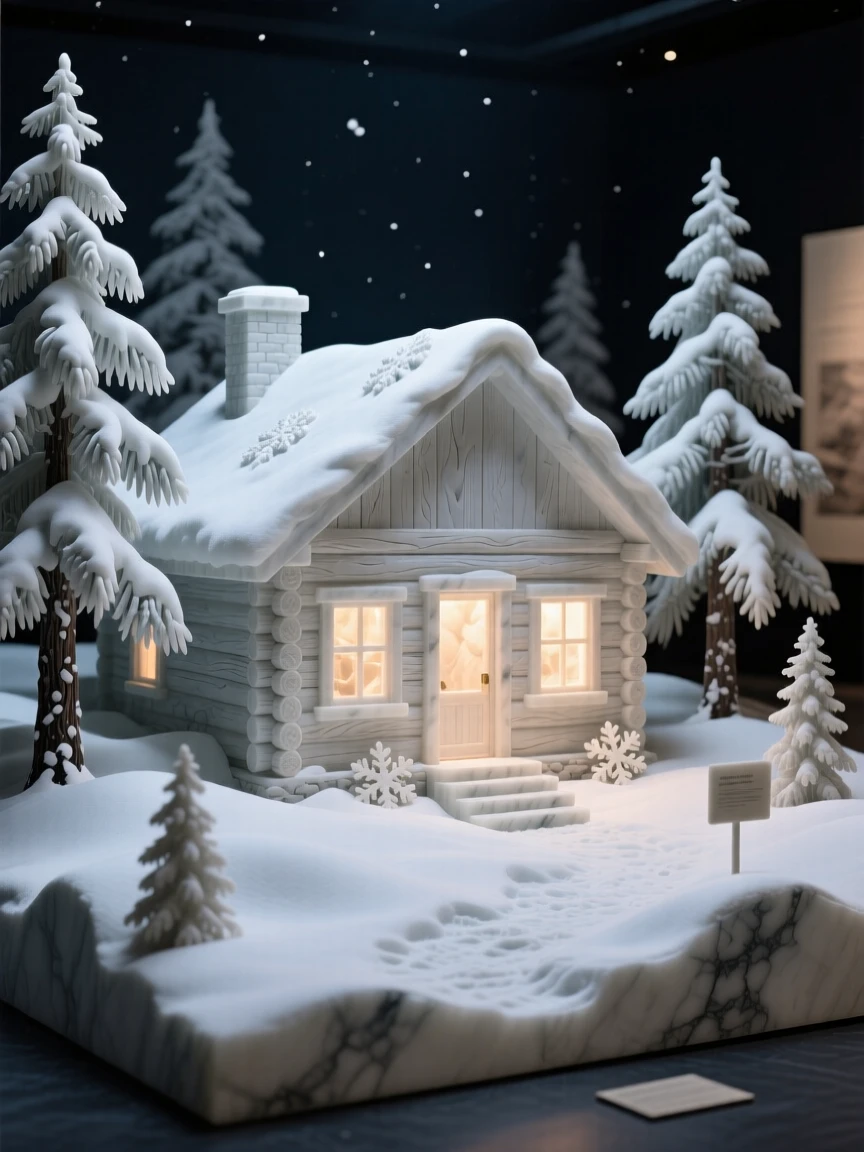 A vivid, emotionally rich scene of a snow-covered cabin glowing with warm light, captured with cinematic depth and detail, designed to captivate and inspire