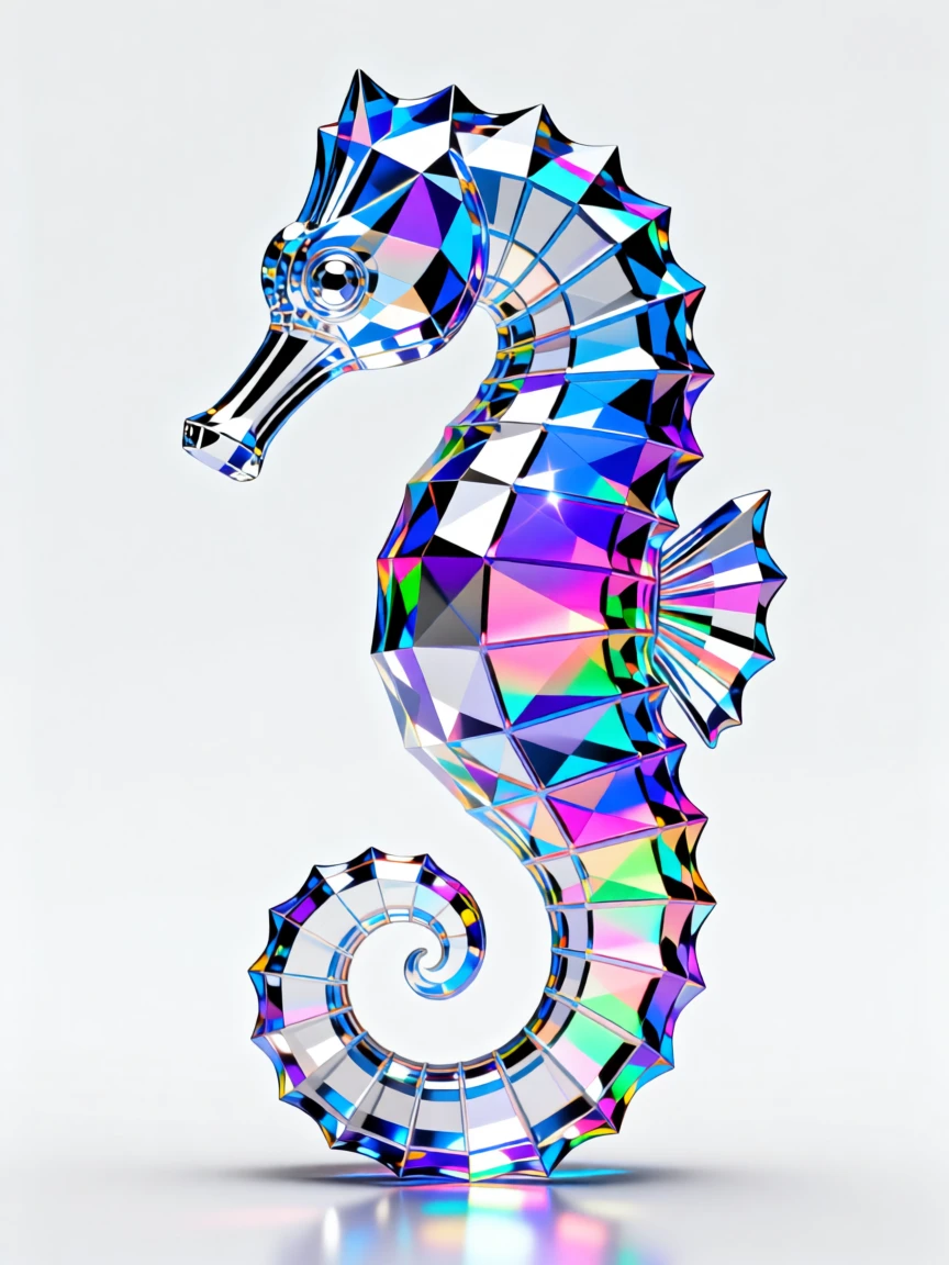 An abstract swirl of iridescent ink forming the shape of a coiled seahorse.