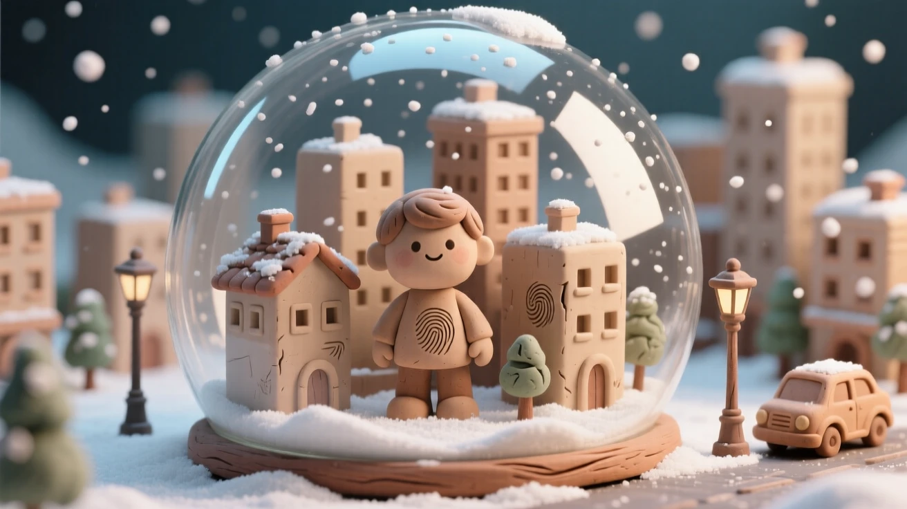 A city built entirely inside a giant glass snow globe