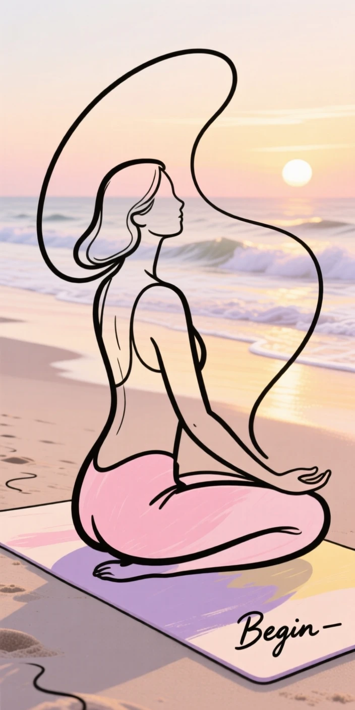 A yoga pose on a beach at dawn