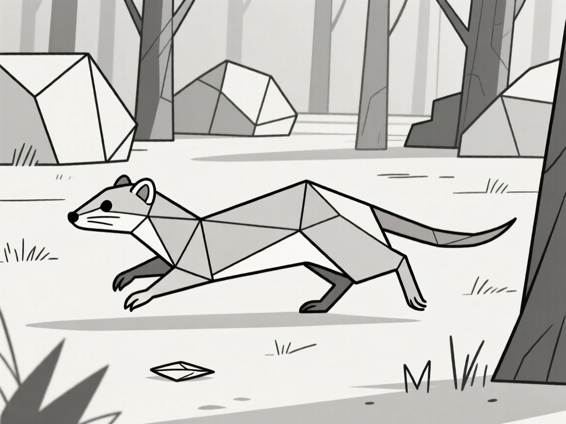 A weasel darting through a woodland clearing