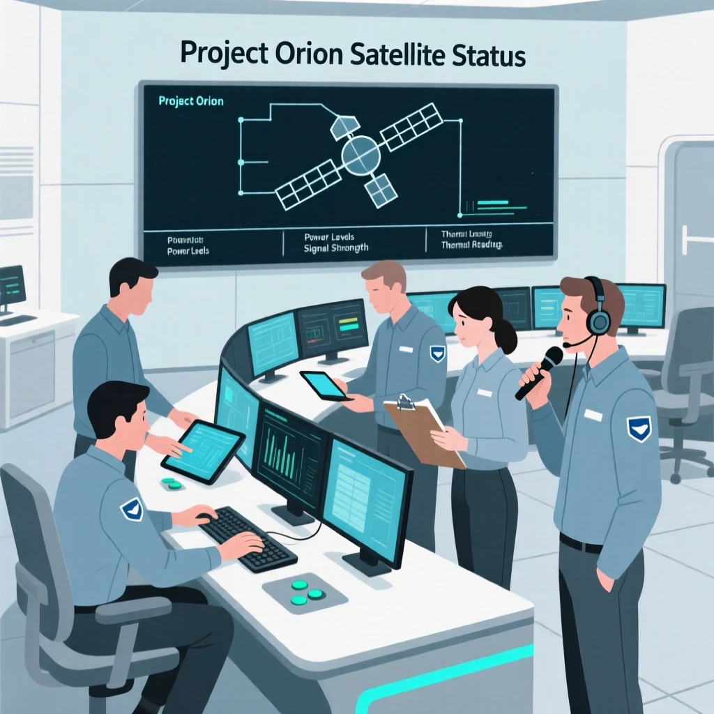 A research team testing new equipment in a mission control room.