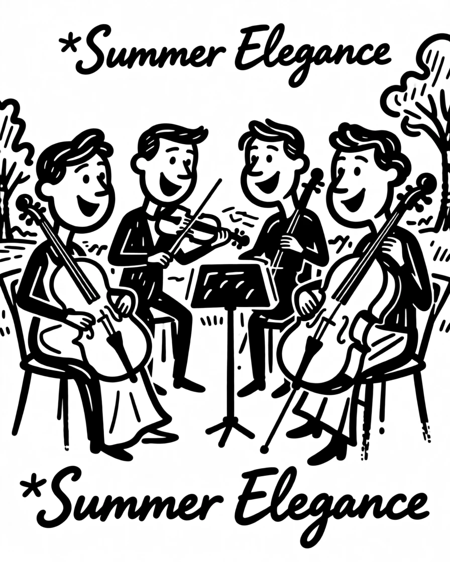 A string quartet performing elegantly at an outdoor summer wedding.