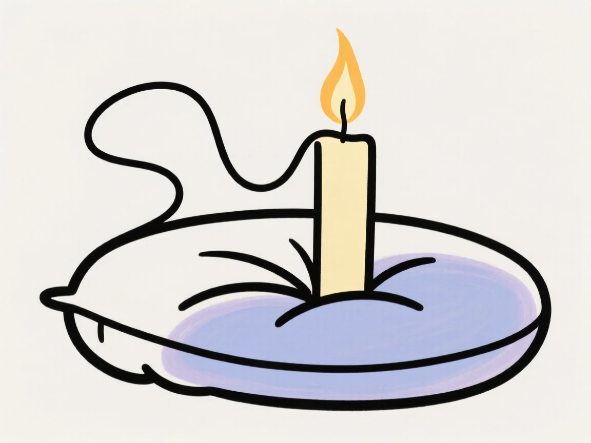 A candle burning beside a meditation cushion