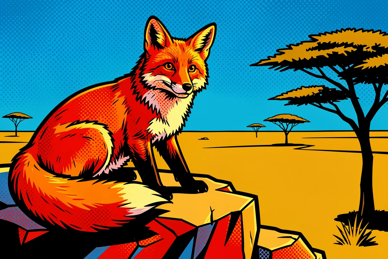 A curious fox resting atop a rocky outcrop overlooking the savanna