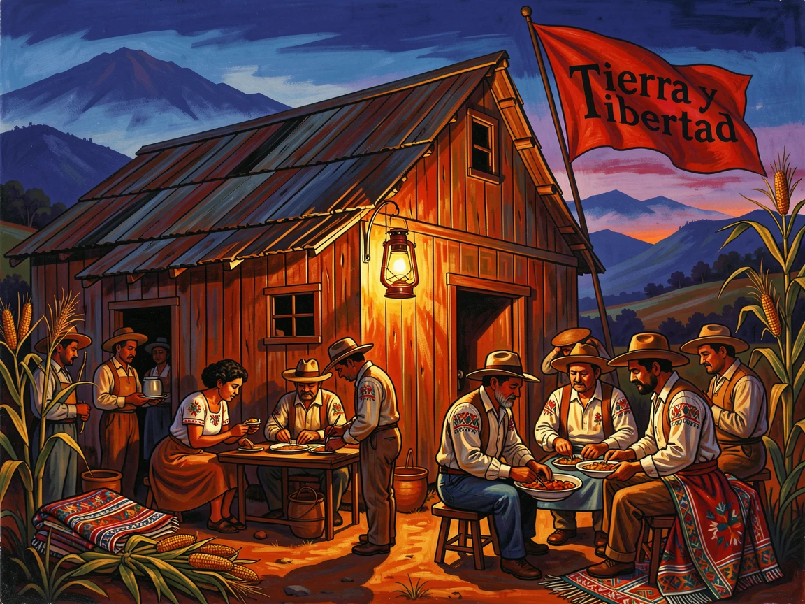 A rustic barn illuminated by warm lantern light at dusk