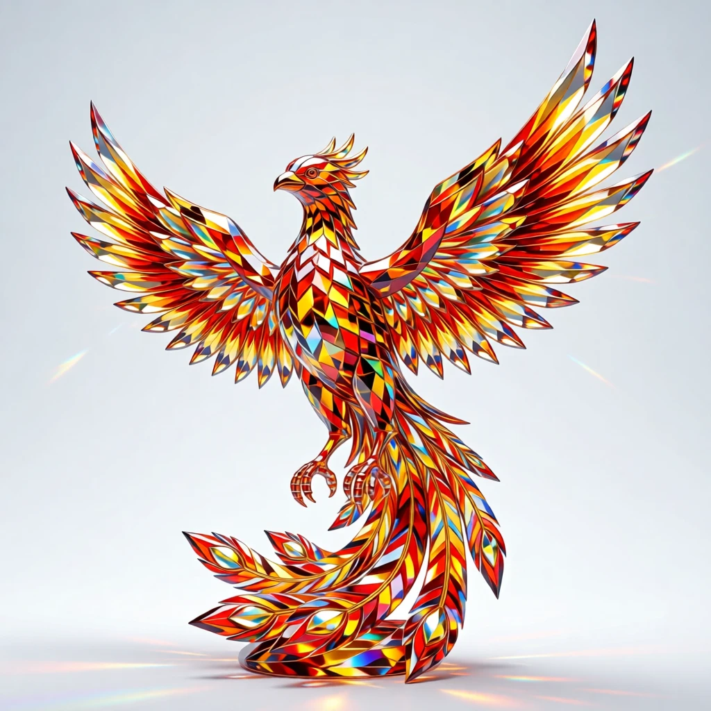 An abstract composition of fractal wave patterns forming a glowing phoenix.