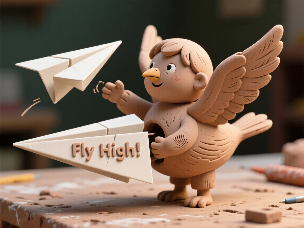 A child's paper airplane transforming into a real soaring bird