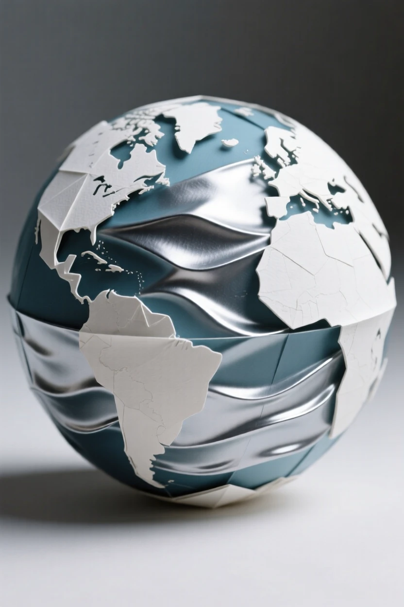 A globe where the oceans are made of flowing silver light instead of water.