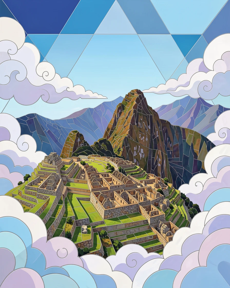 The ruins of Machu Picchu high above the Andean clouds.