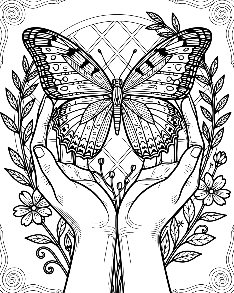 A pair of hands releasing a butterfly from a gently cupped hold.