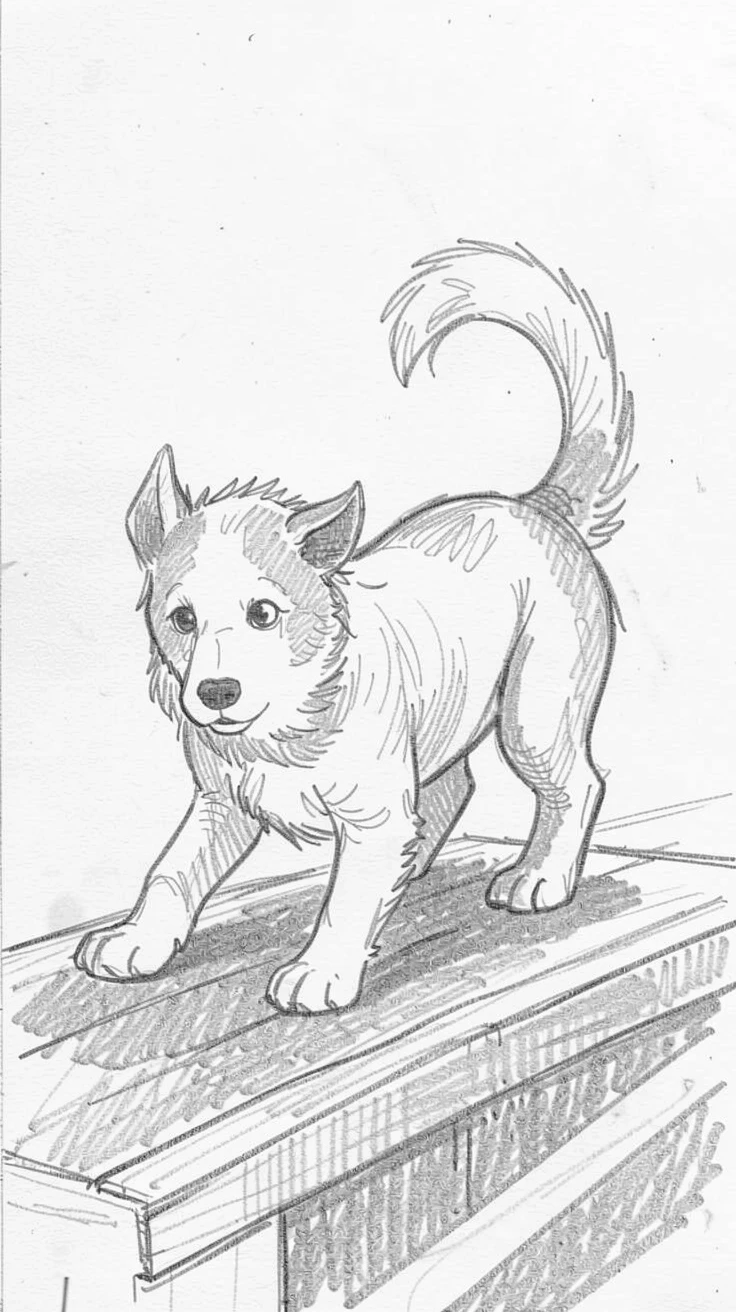 A puppy chasing its own tail in delight, on a warm porch step, radiating pure innocent charm.