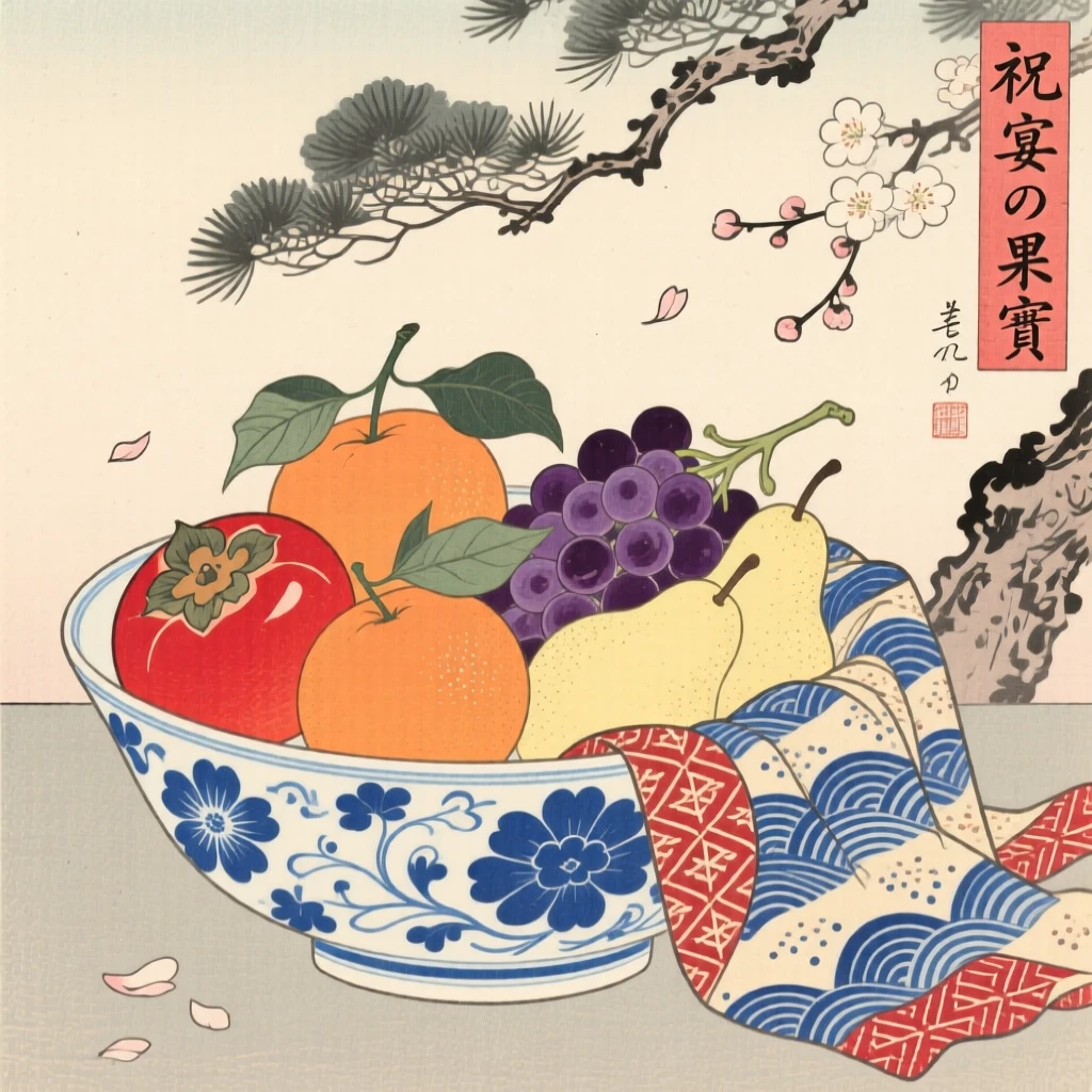A hand-painted porcelain bowl of fruit draped elegantly for a special occasion.