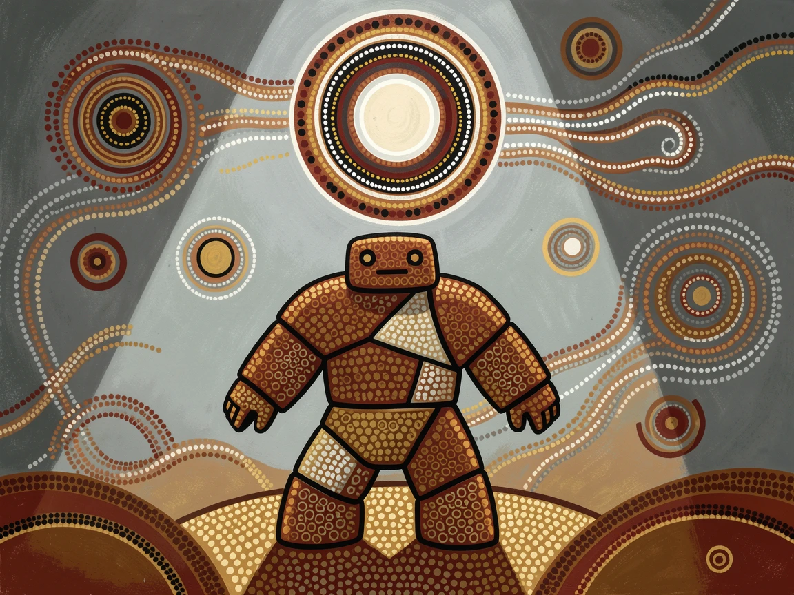 A stone golem guardian illuminated beneath a full moon