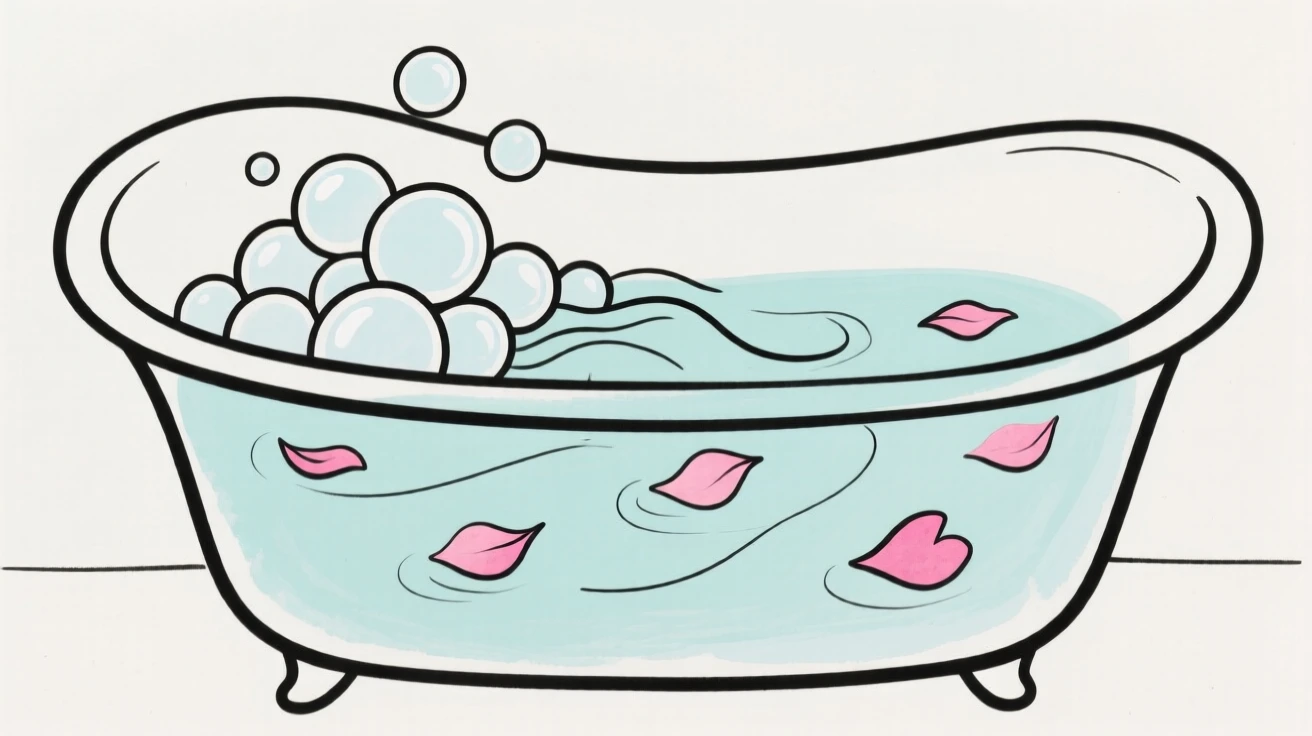 A bubble bath with rose petals