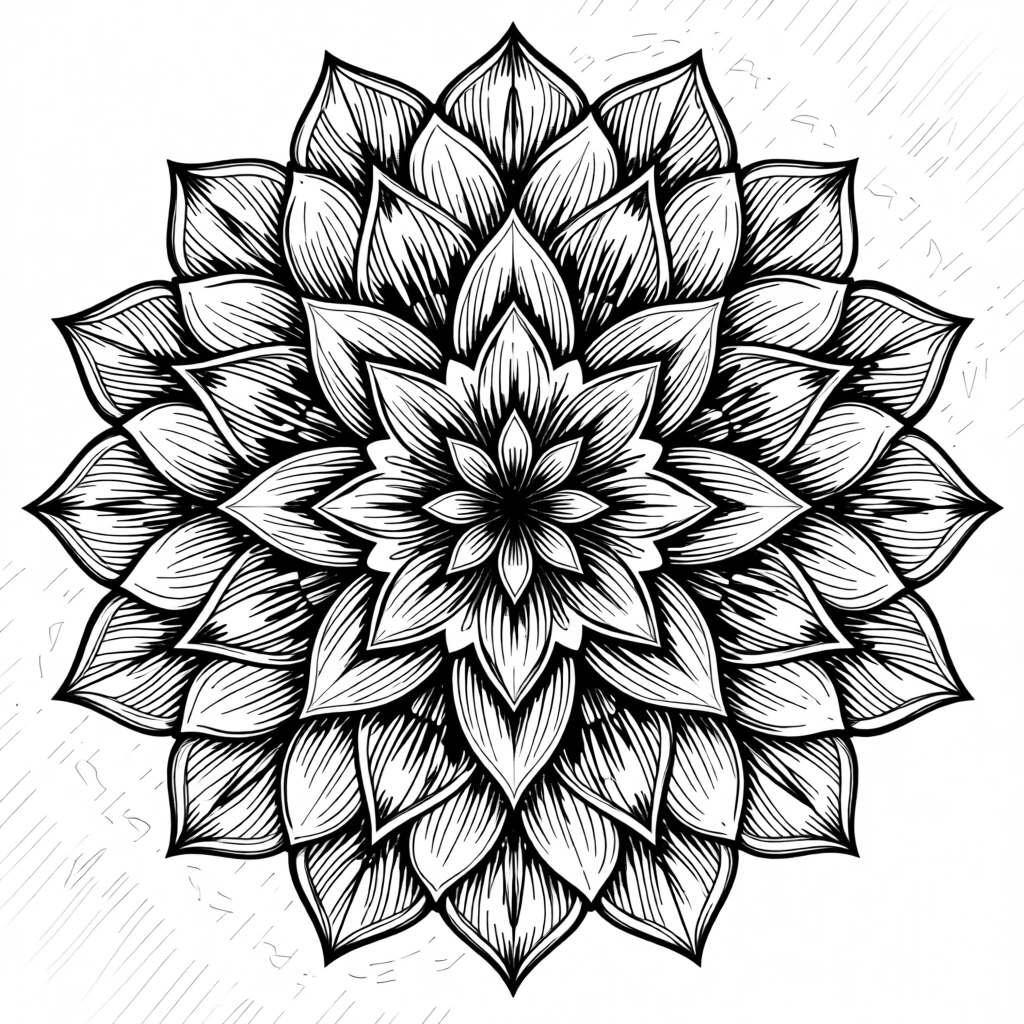 A mandala of interlocking floral shapes set against a softly textured background, with a harmonious balance of positive and negative space, forming a gracefully composed decorative composition.