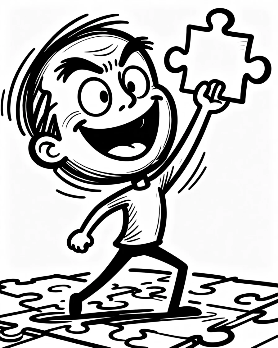 A person triumphantly placing the final piece of a huge jigsaw puzzle.