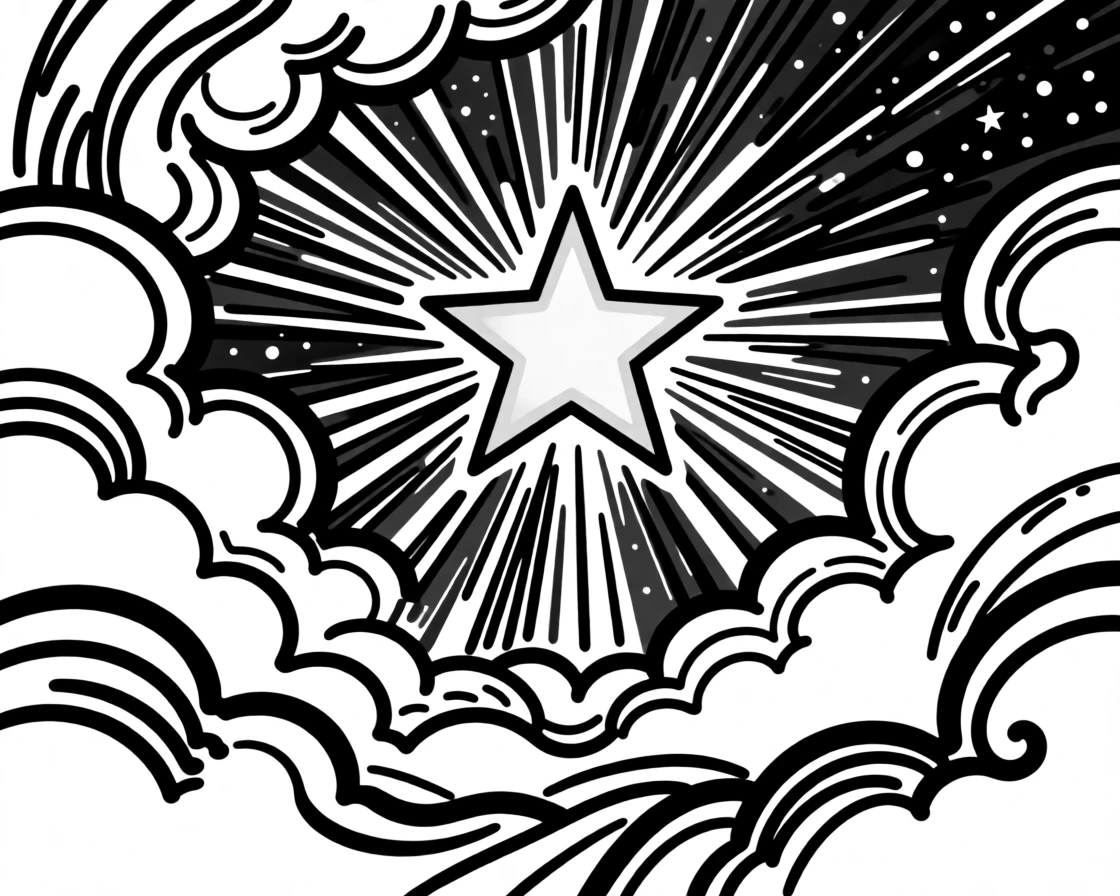 A single star shining brightest among a sky full of clouds.
