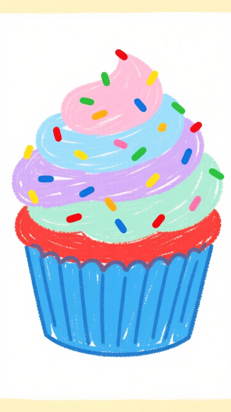 A cupcake decorated with pastel frosting and tiny sprinkles.