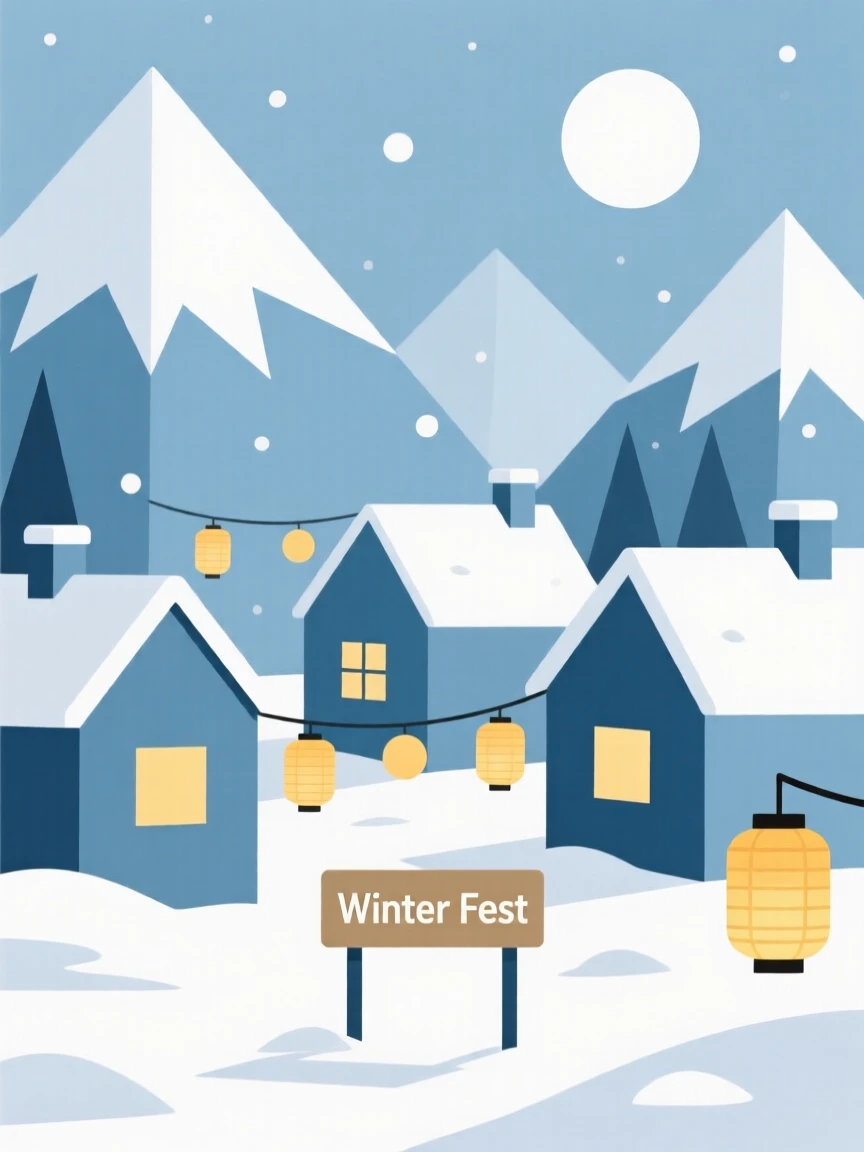 A snowy mountain village during a winter festival