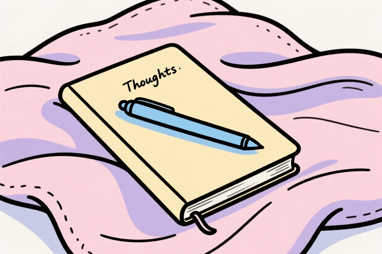 A journal and pen on a cozy blanket