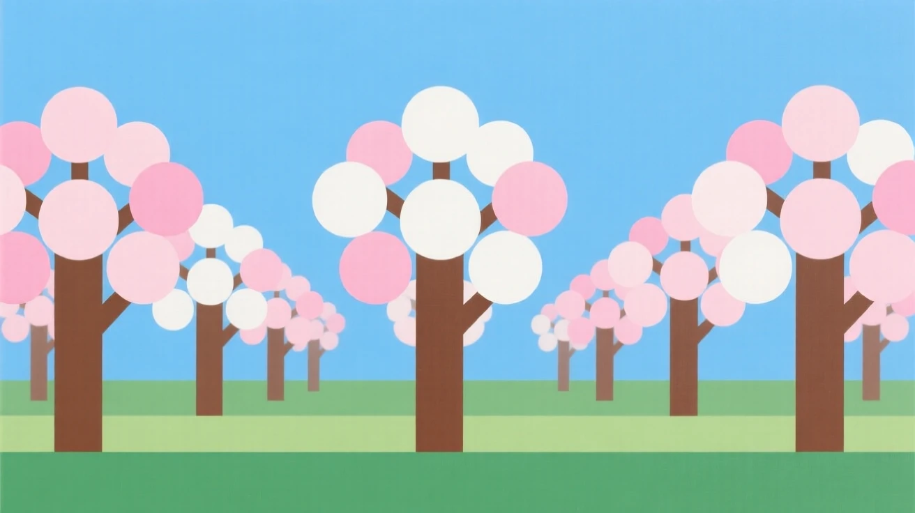 A spring orchard in full blossom under a blue sky