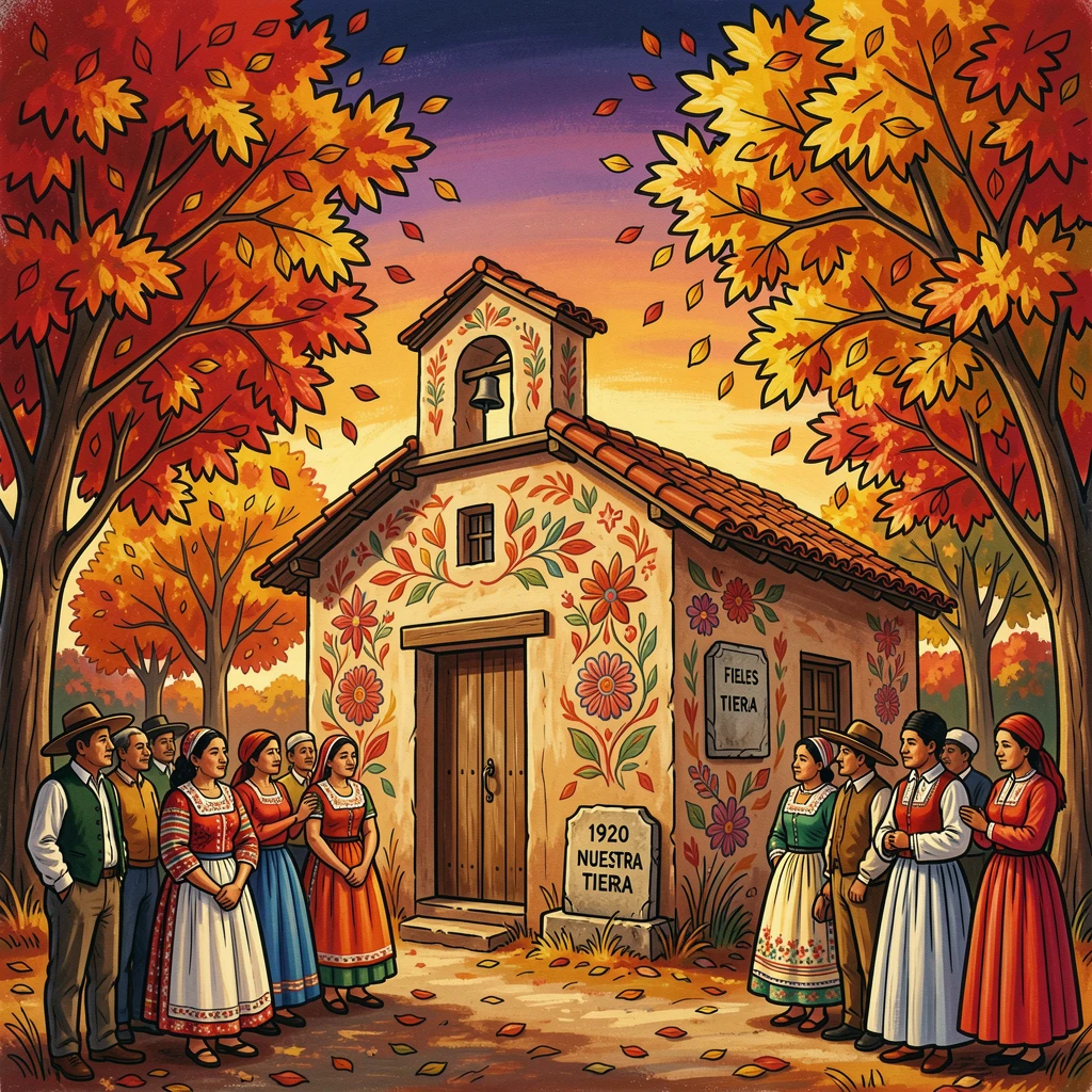A quiet country chapel surrounded by autumn trees
