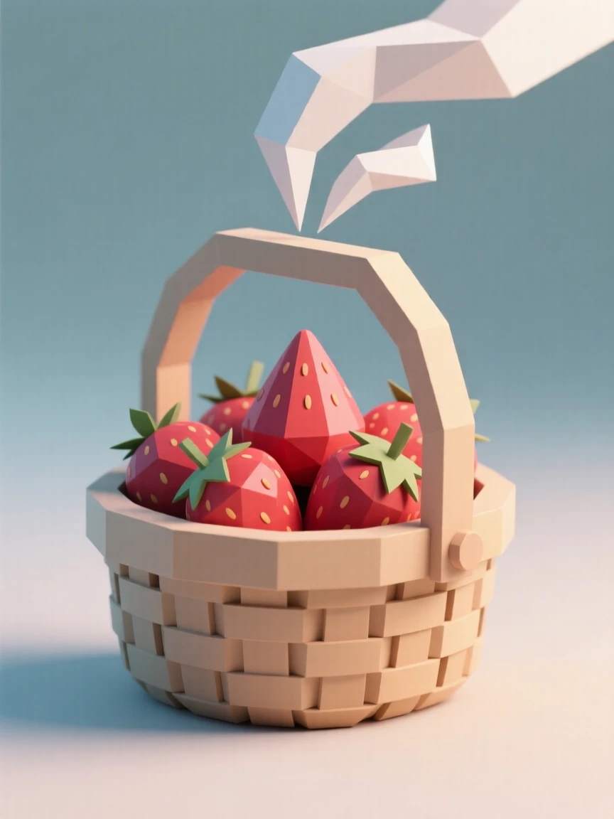 A basket of freshly picked strawberries, in soft morning light. steam rises gently, adding a sense of freshness. It captures a simple, joyful moment.