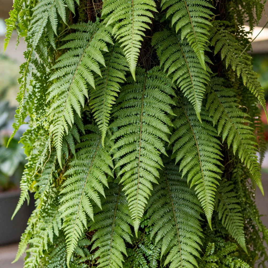 A vertical garden wall covered in lush ferns