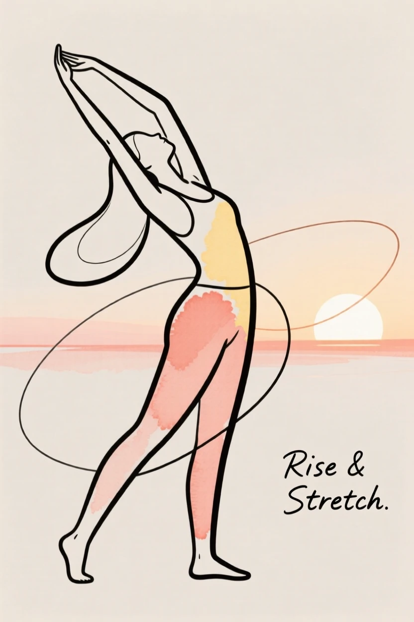 A person stretching at sunrise