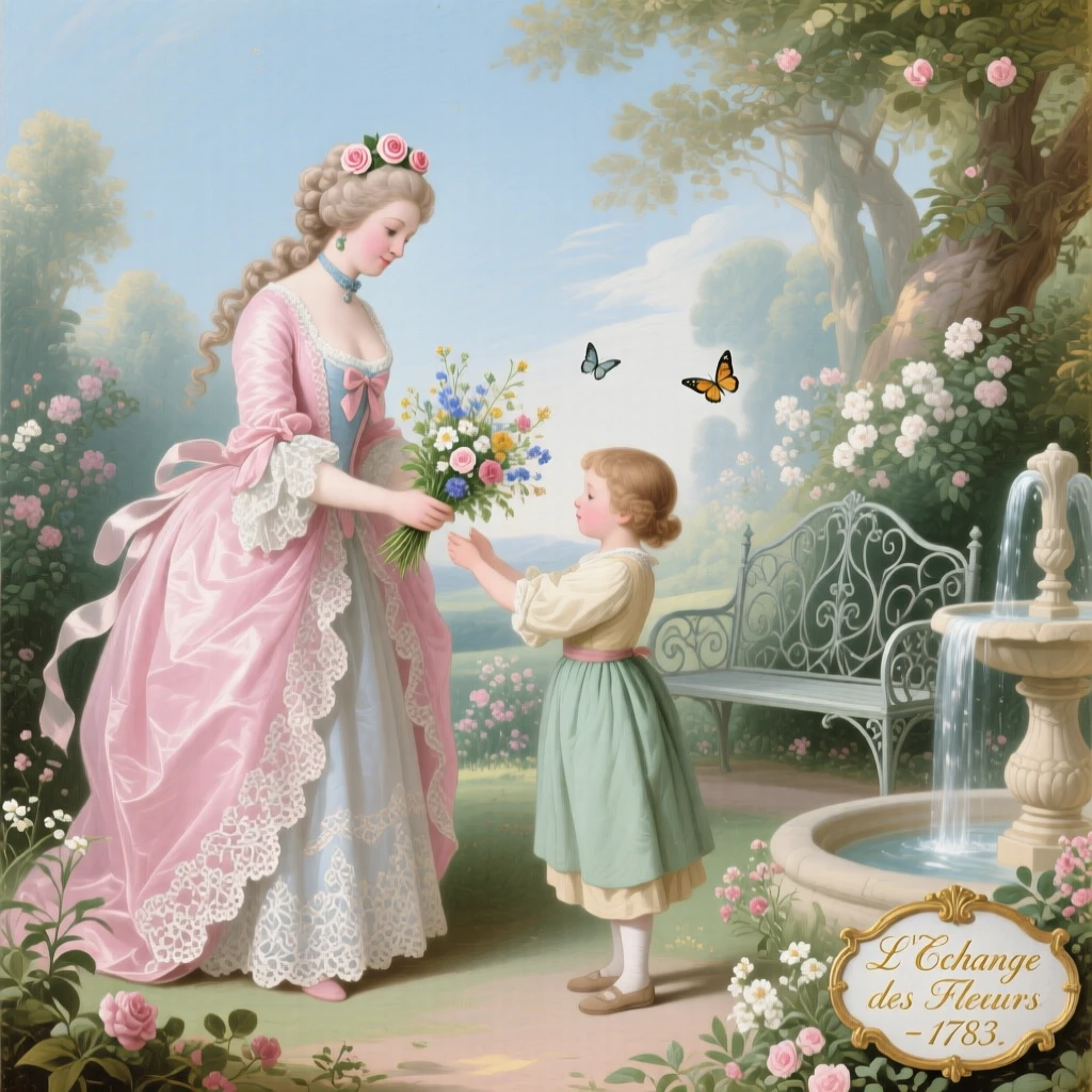 A princess receiving a bouquet from a shy village child  